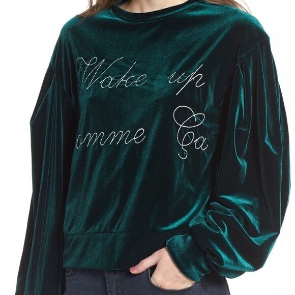 MISA Los Angeles Green Velvet Top - Picture 3 of 5